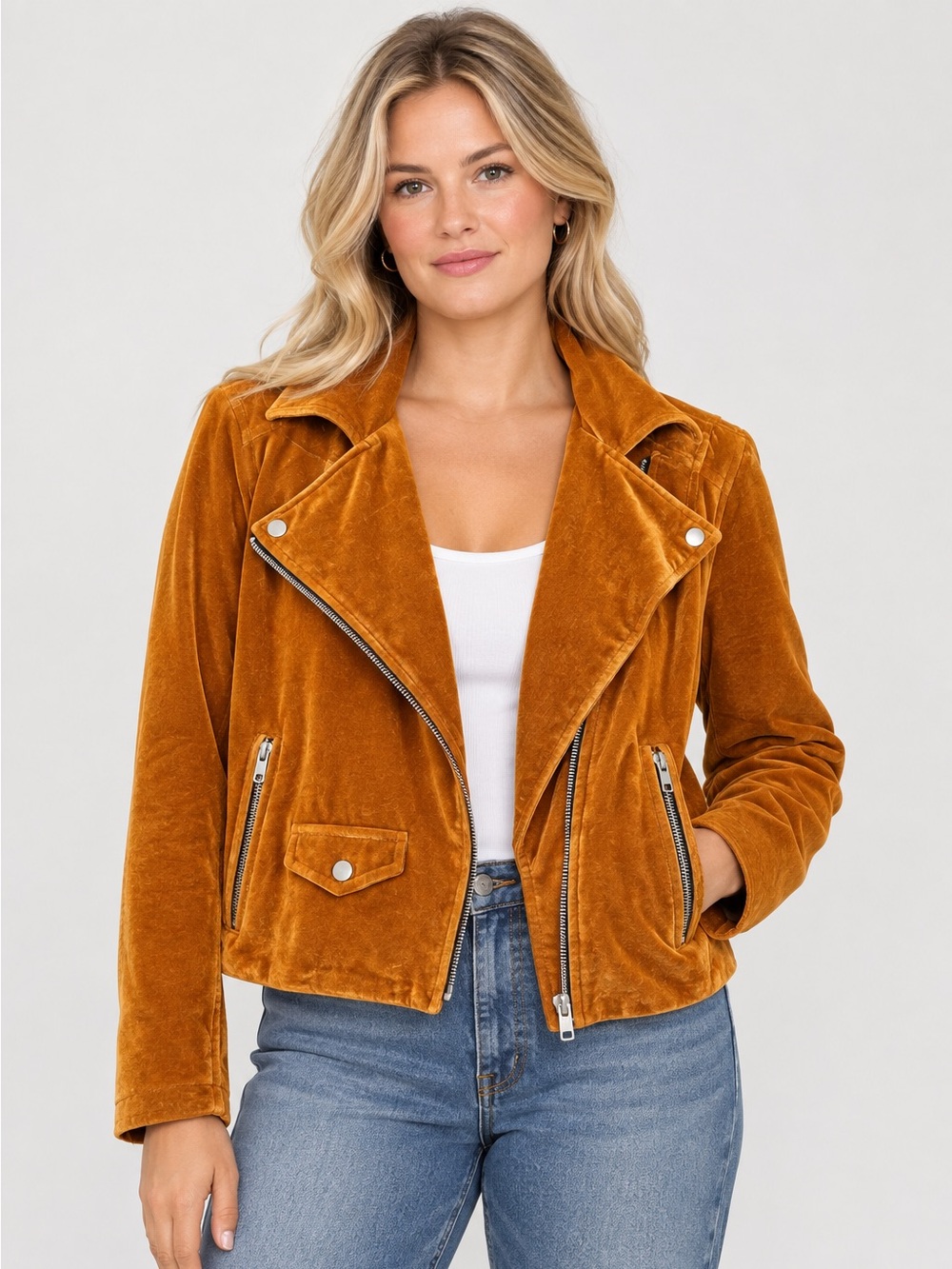 Forever 21 Contemporary Velvet Asymmetrical Zip Yellow Gold Moto Jacket 0x